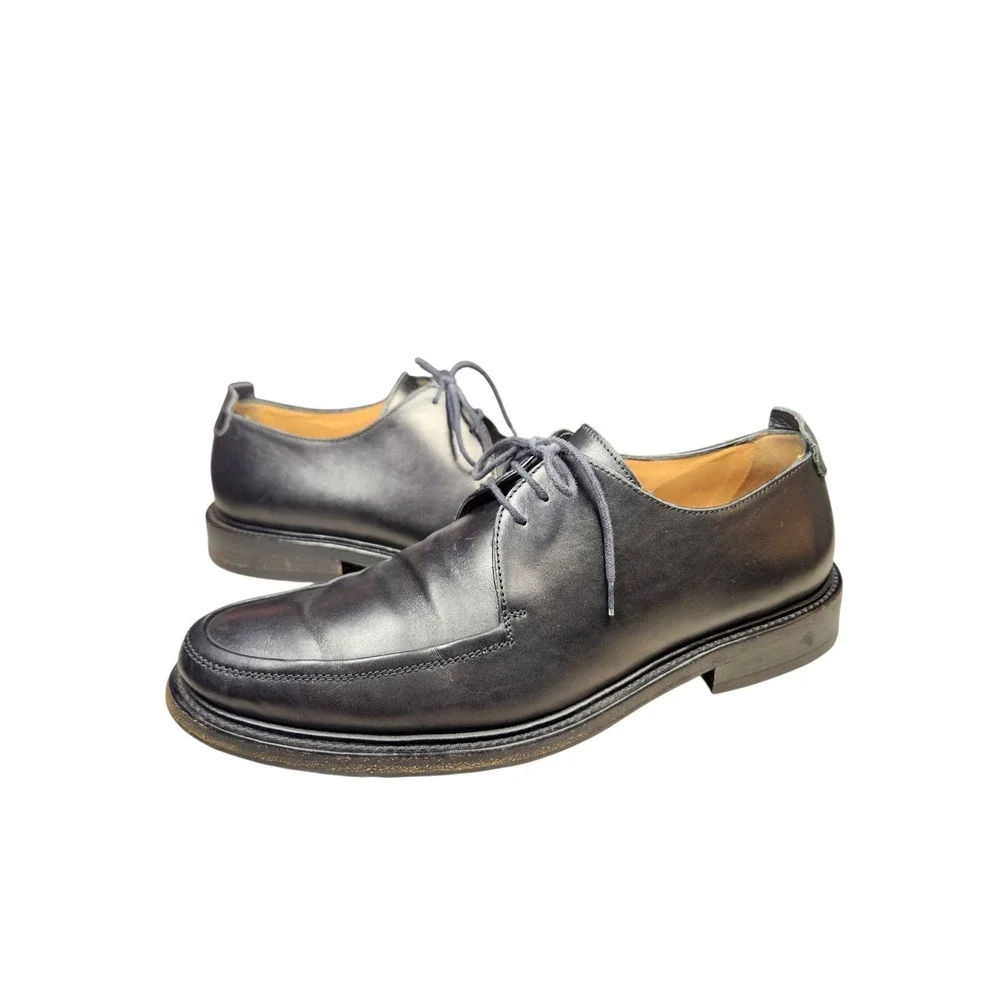 Bally Orbin Black Leather Apron Toe Derby Shoes Luxury Swiss Classic Oxfords 9